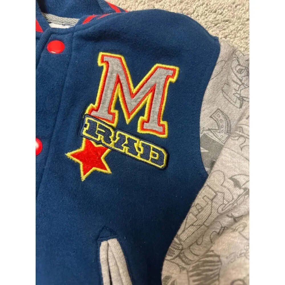 Disney Mickey Mouse Kids Varsity Jacket Snap Front Blue Gray Size 2T Toddler